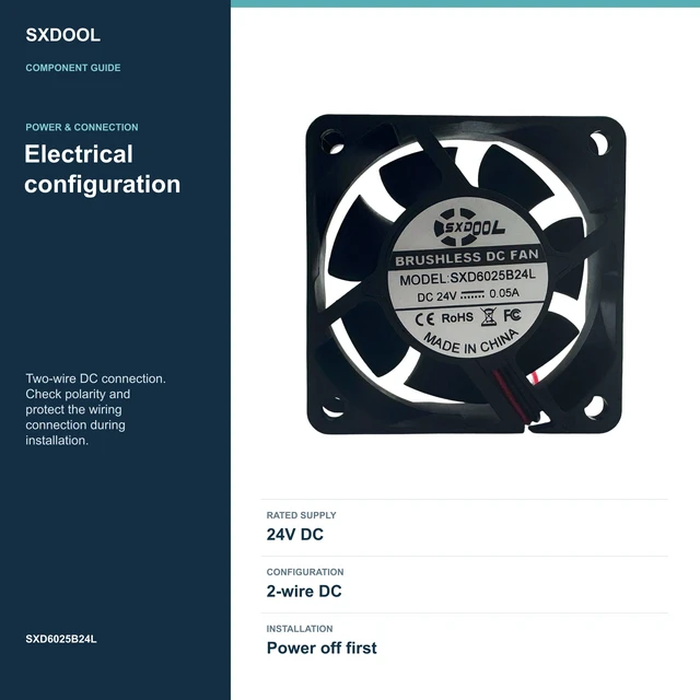 Alt view image 4 of 7 - SXDOOL SXD6025B24L Potted DC Cooling Fan, 60 x 60 x 25 mm, 24V DC