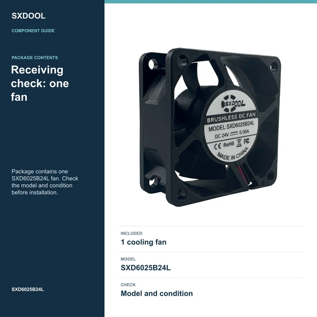Alt view image 7 of 7 - SXDOOL SXD6025B24L Potted DC Cooling Fan, 60 x 60 x 25 mm, 24V DC