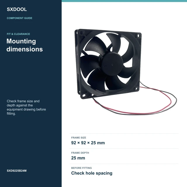 Alt view image 3 of 7 - SXDOOL SXD9225B24M Potted DC Cooling Fan, 92 x 92 x 25 mm, 24V DC