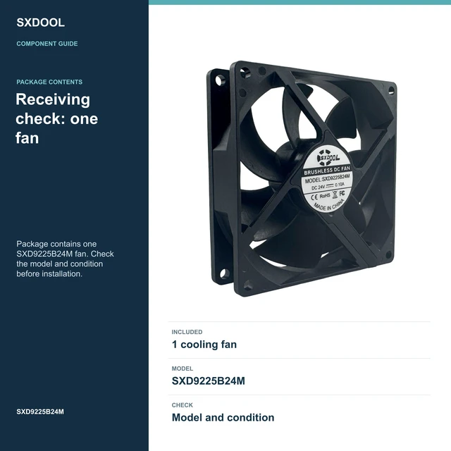 Alt view image 7 of 7 - SXDOOL SXD9225B24M Potted DC Cooling Fan, 92 x 92 x 25 mm, 24V DC