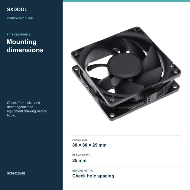 Alt view image 3 of 7 - SXDOOL SXD8025M1B IP68 Waterproof Dustproof Industrial Cooling Fan, 80 x 80 x 25 mm, 12V DC, Dual Ball Bearing, 3600 RPM, 45.8 CFM