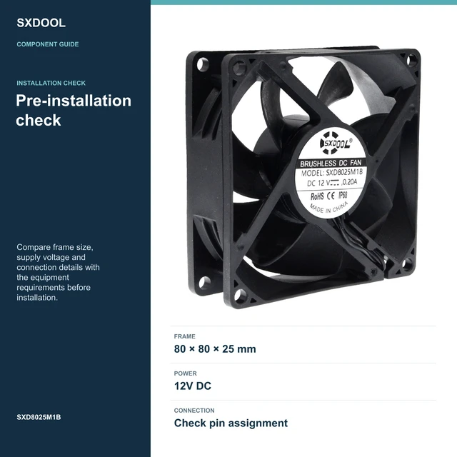 Alt view image 7 of 7 - SXDOOL SXD8025M1B IP68 Waterproof Dustproof Industrial Cooling Fan, 80 x 80 x 25 mm, 12V DC, Dual Ball Bearing, 3600 RPM, 45.8 CFM