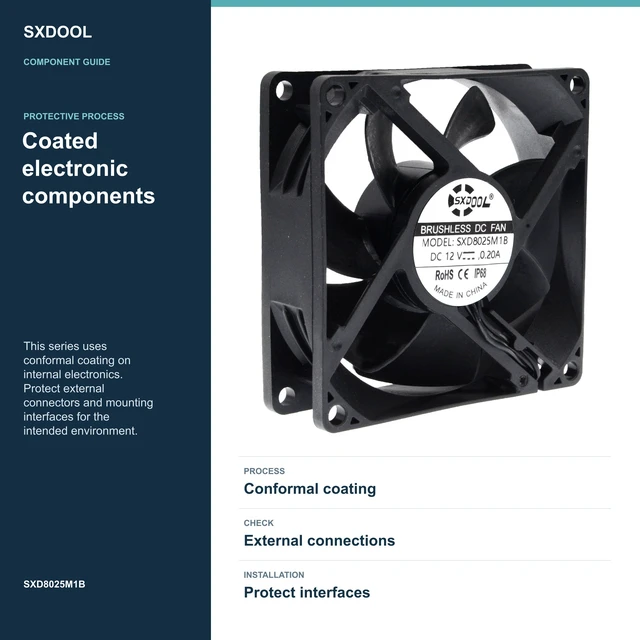 Alt view image 5 of 7 - SXDOOL SXD8025M1B IP68 Waterproof Dustproof Industrial Cooling Fan, 80 x 80 x 25 mm, 12V DC, Dual Ball Bearing, 3600 RPM, 45.8 CFM