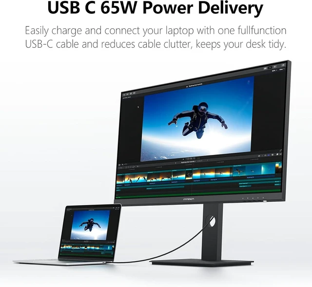 Alt view image 2 of 7 - 27" 4K USB-C Monitor for Laptop, MacBook/Mac mini 16:9 IPS 3840×2160, HDR400, DeltaE2, DisplayPort/HDMI, 1.07B+ Colors, Built-in Speakers, Adjustable Stand, Black