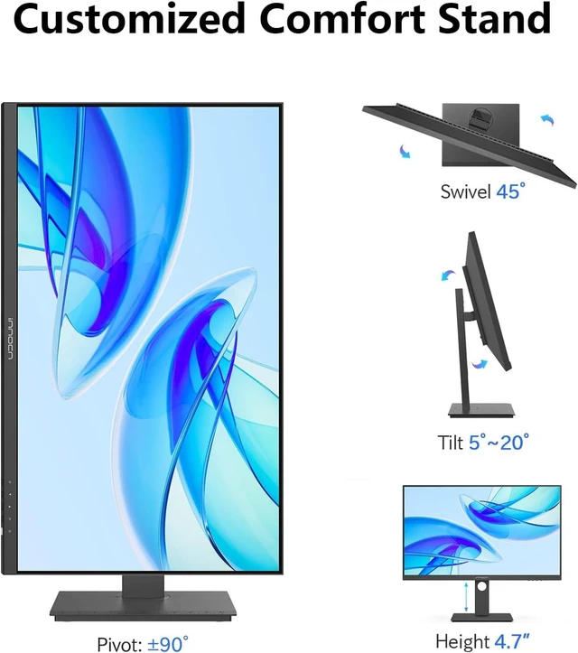 Alt view image 5 of 7 - 27" 4K USB-C Monitor for Laptop, MacBook/Mac mini 16:9 IPS 3840×2160, HDR400, DeltaE2, DisplayPort/HDMI, 1.07B+ Colors, Built-in Speakers, Adjustable Stand, Black