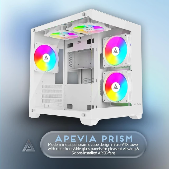 Alt view image 2 of 7 - Prism-WH Dual-Chamber Micro-ATX Case with 5X ARGB PWM Fans