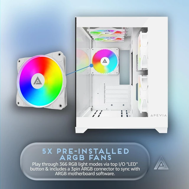 Alt view image 3 of 7 - Prism-WH Dual-Chamber Micro-ATX Case with 5X ARGB PWM Fans