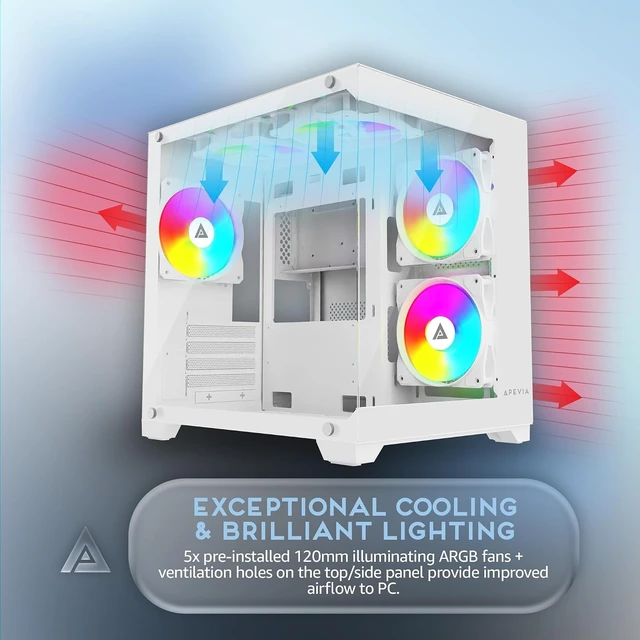 Alt view image 4 of 7 - Prism-WH Dual-Chamber Micro-ATX Case with 5X ARGB PWM Fans