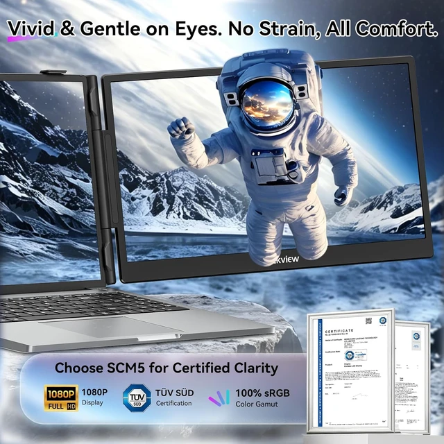 Alt view image 3 of 7 - 14" 1080P FHD IPS Laptop Screen Extender Ultra-Slim Portable Dual Monitor for 13"-17.3" Laptops, USB-C Plug & Play for Windows/Mac/Android/Switch