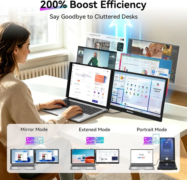 Alt view image 4 of 7 - 14" 1080P FHD IPS Laptop Screen Extender Ultra-Slim Portable Dual Monitor for 13"-17.3" Laptops, USB-C Plug & Play for Windows/Mac/Android/Switch