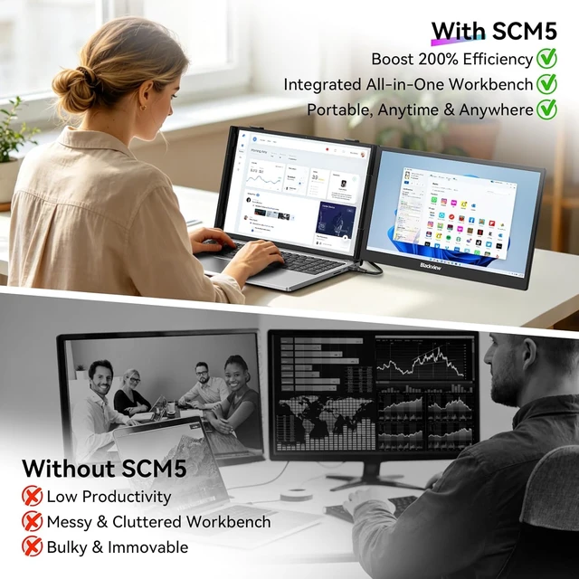 Alt view image 5 of 7 - 14" 1080P FHD IPS Laptop Screen Extender Ultra-Slim Portable Dual Monitor for 13"-17.3" Laptops, USB-C Plug & Play for Windows/Mac/Android/Switch