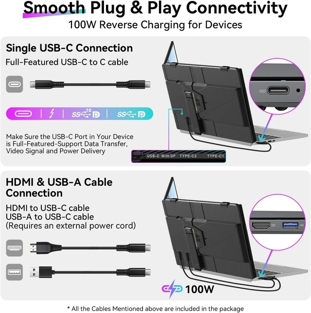 Alt view image 7 of 7 - 14" 1080P FHD IPS Laptop Screen Extender Ultra-Slim Portable Dual Monitor for 13"-17.3" Laptops, USB-C Plug & Play for Windows/Mac/Android/Switch