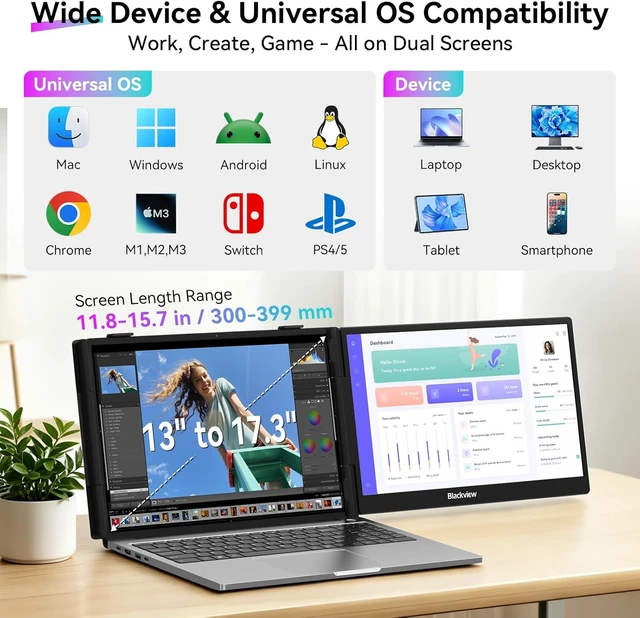 Alt view image 6 of 7 - 14" 1080P FHD IPS Laptop Screen Extender Ultra-Slim Portable Dual Monitor for 13"-17.3" Laptops, USB-C Plug & Play for Windows/Mac/Android/Switch