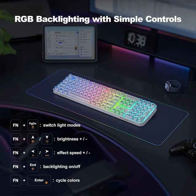 Alt view image 3 of 7 - Upgraded Wireless Ergonomic Keyboard BT/2.4GHz Tri-Mode, Natural Curve, RGB Backlit, Rechargeable, Full-Size for Computer/Laptop/Mac/MacBook, Pearl White