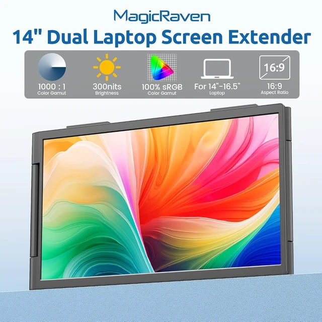 Alt view image 6 of 7 - 14-Inch Portable Laptop Screen Extender Monitor One-Cable Plug & Play