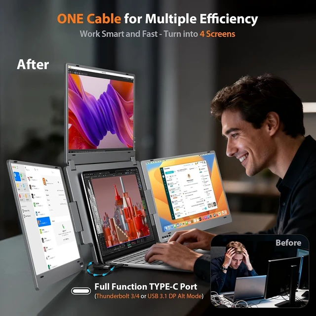 Alt view image 2 of 7 - 15.6" Quad Portable Laptop Screen Extender Monitor X90G