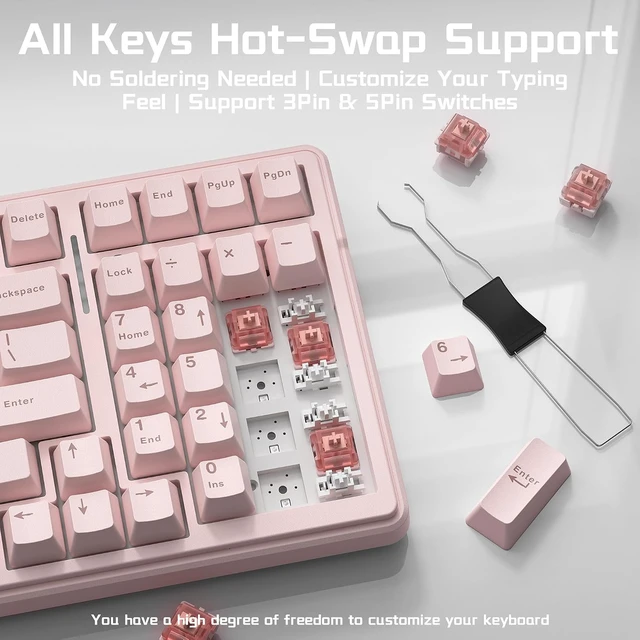 Alt view image 5 of 7 - Aula F99 Wireless Silent Mechanical Computer Keyboard with Number Pad (Pink)