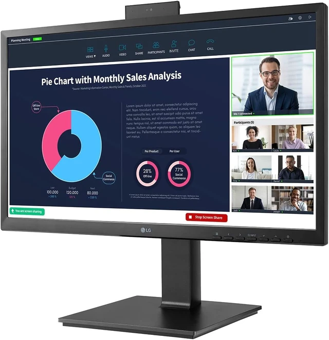Alt view image 4 of 7 - 24BP75CP-B 24-Inch Professional PC Monitor IPS FHD (1920x1080), 75Hz 5ms GtG, Multi-Setting Stand, Speakers, 2MP Webcam, Built-in Mic, USB-C (65W)