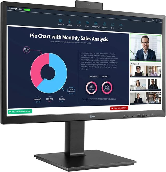 Alt view image 6 of 7 - 24BP75CP-B 24-Inch Professional PC Monitor IPS FHD (1920x1080), 75Hz 5ms GtG, Multi-Setting Stand, Speakers, 2MP Webcam, Built-in Mic, USB-C (65W)