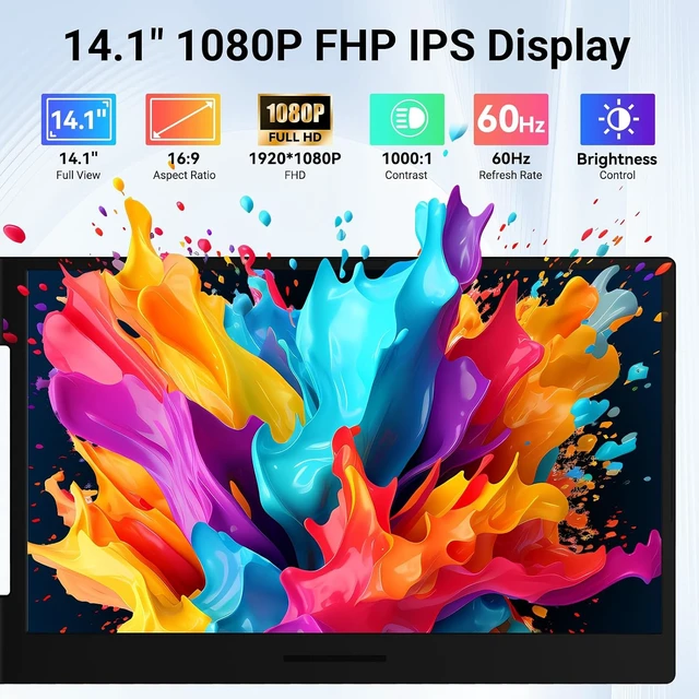 Alt view image 2 of 7 - 14.1" 1080P Laptop Screen Extender Dual-Screen Monitor for 13-17.3" Laptops