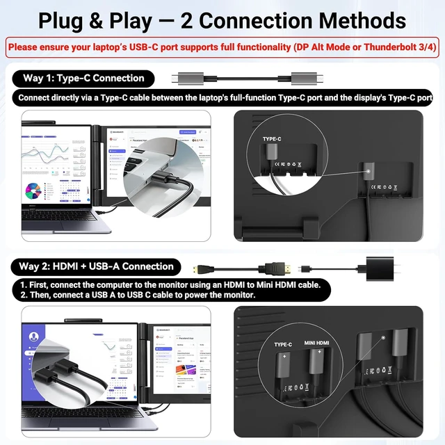 Alt view image 3 of 7 - 14.1" 1080P Laptop Screen Extender Dual-Screen Monitor for 13-17.3" Laptops