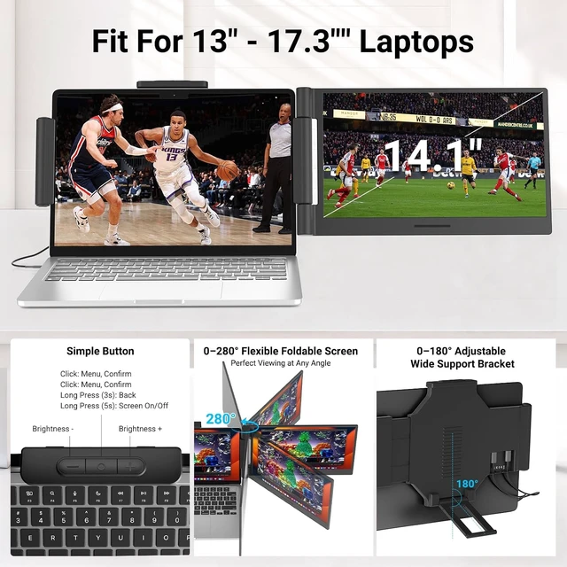 Alt view image 5 of 7 - 14.1" 1080P Laptop Screen Extender Dual-Screen Monitor for 13-17.3" Laptops