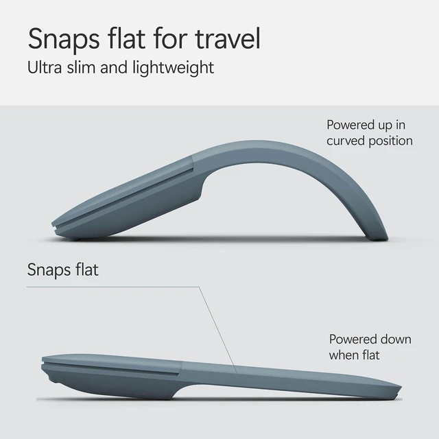 Alt view image 6 of 7 - Surface Arc Bluetooth Mouse Ultra-Slim & Lightweight, Snaps Flat for Portability, Full Scroll Plane, Windows 11 Compatible, Battery Included (Ocean)
