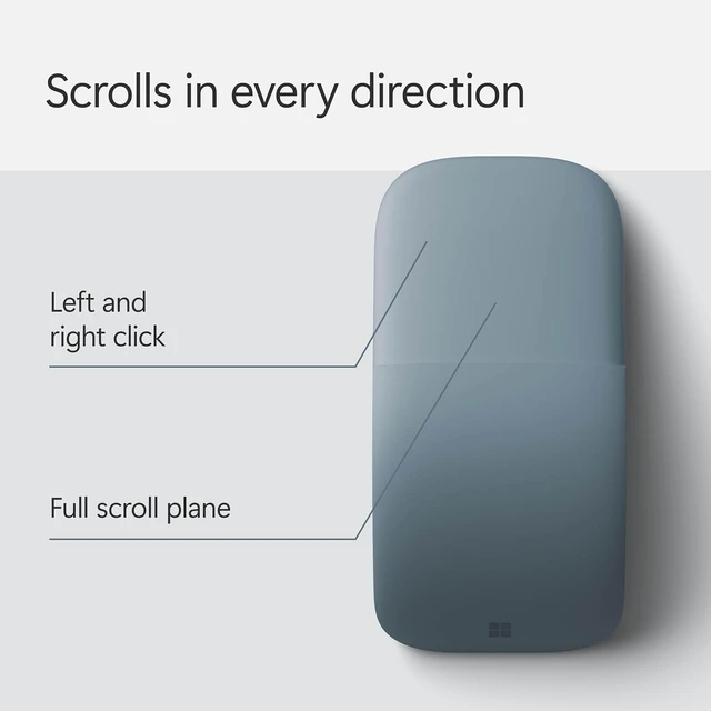 Alt view image 7 of 7 - Surface Arc Bluetooth Mouse Ultra-Slim & Lightweight, Snaps Flat for Portability, Full Scroll Plane, Windows 11 Compatible, Battery Included (Ocean)