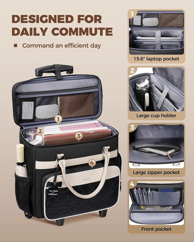 Alt view image 3 of 7 - 15.6-Inch Rolling Laptop Briefcase for Women