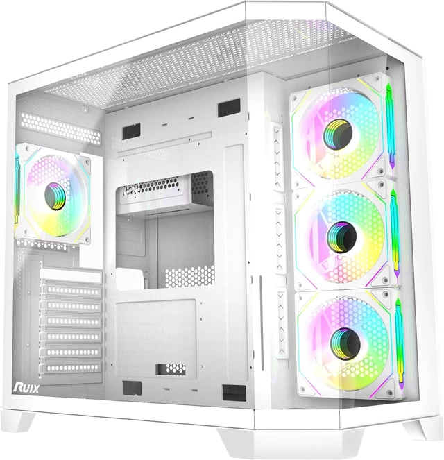 Alt view image 7 of 7 - OV303 ATX Mid-Tower PC Case 4 x 120mm Prism ARGB PWM Fans Pre-Installed, USB 3.0 & Type-C, High-Airflow Gaming Case (White)