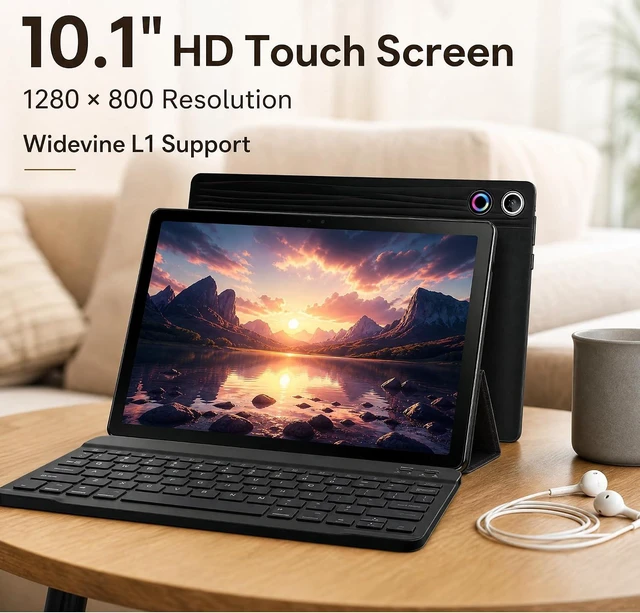 Alt view image 5 of 7 - 10.1-Inch Android 16 Tablet 2-in-1 Bundle with Keyboard, Wireless Mouse, Stylus & Leather Case, Dual Camera, 64GB+1TB Expansion, for Students & Business