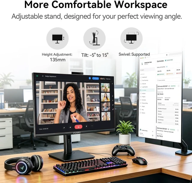 Alt view image 5 of 7 - 27" Monitor with Built-In 5MP Webcam QHD Display, Mic & Speakers