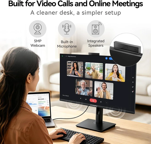 Alt view image 3 of 7 - 27" Monitor with Built-In 5MP Webcam QHD Display, Mic & Speakers