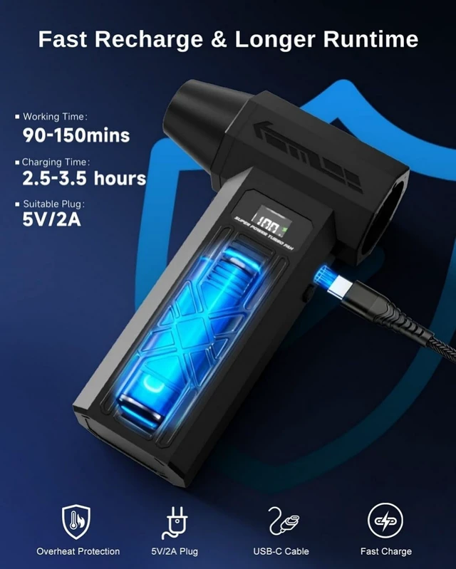 Alt view image 6 of 7 - 180000 RPM Mini Compressed Air Duster Cordless Keyboard Cleaner with 4-Gear Adjustment & 5 Nozzles for Computers, Electronics & Home