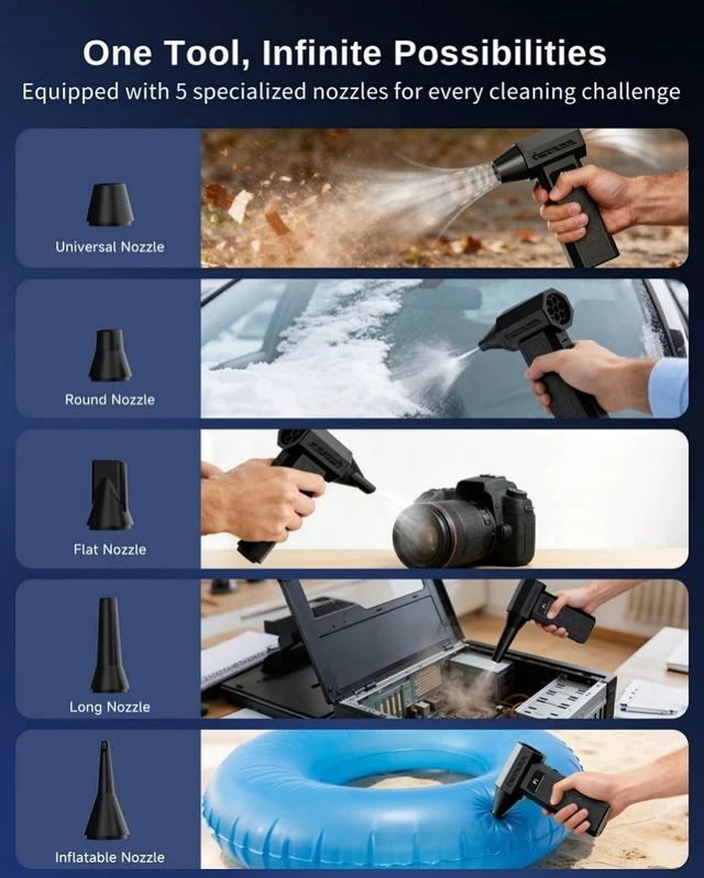 Alt view image 4 of 7 - 180000 RPM Mini Compressed Air Duster Cordless Keyboard Cleaner with 4-Gear Adjustment & 5 Nozzles for Computers, Electronics & Home