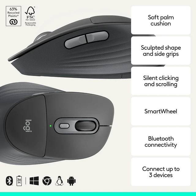 Alt view image 2 of 7 - Signature Comfort Plus M850 L Bluetooth Wireless Mouse (Graphite)
