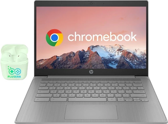 Main image of 14" Chromebook Business & Student Laptop Celeron N4120, 4GB RAM, 576GB Storage (64GB eMMC + 512GB SD Card), HD Webcam, Wi-Fi, HD Audio, Chrome OS, PLUSERA Earphones (Gray)