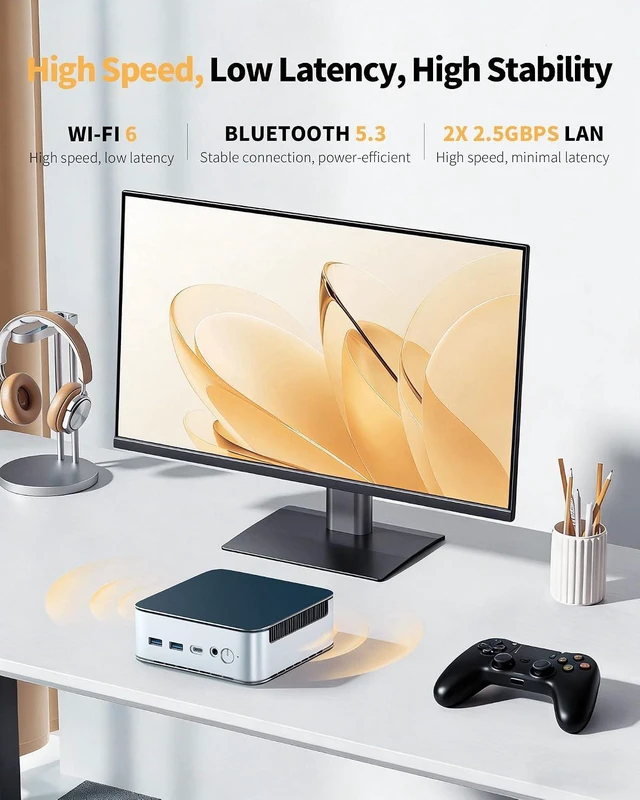 Alt view image 6 of 7 - Mini PC Ryzen 5300U, 16GB DDR4, 512GB NVMe SSD, Triple 4K HDMI/DP/Type-C, WiFi 6, BT5.3, Dual 2.5G LAN, Expandable to 64GB/4TB for Office, Home & Media