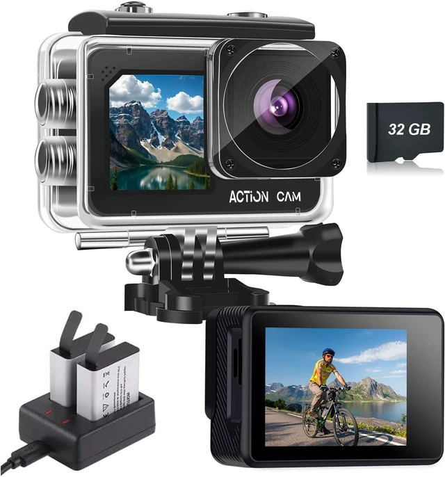Main image of Dual-Screen Action Camera 1080P 16MP Waterproof Camera (Black)