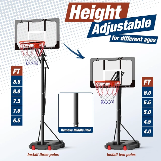 Alt view image 2 of 7 - Outdoor Basketball Hoop with 33" Shatterproof Backboard Portable Basketball Goal System