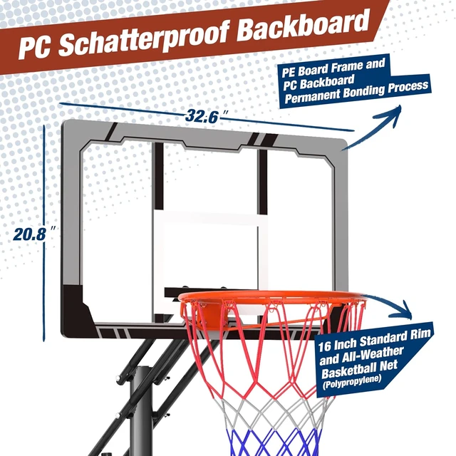 Alt view image 4 of 7 - Outdoor Basketball Hoop with 33" Shatterproof Backboard Portable Basketball Goal System