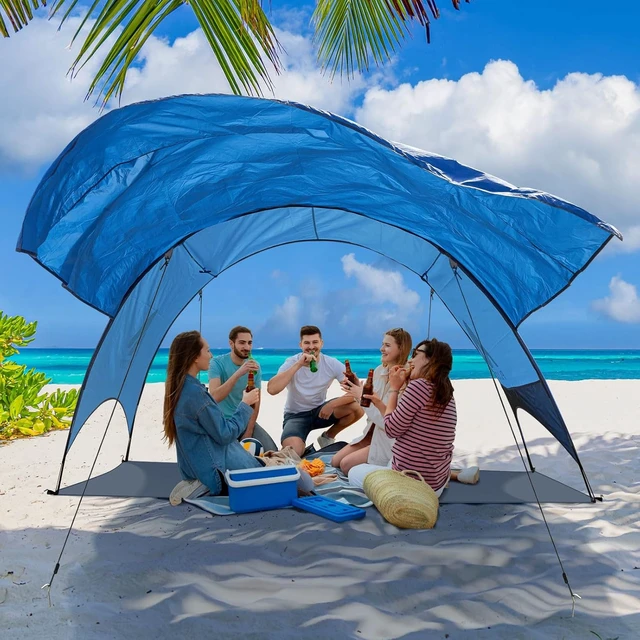 Alt view image 6 of 7 - Beach Tent Compact Fold Beach Shade Canopy (16.9x3.9), Own Patent, 360° Ventilation, Large Side Storage Pocket, UV Protection Portable Sun Shelter (Blue, 106*65*61 with 74.8*98.4 sail)