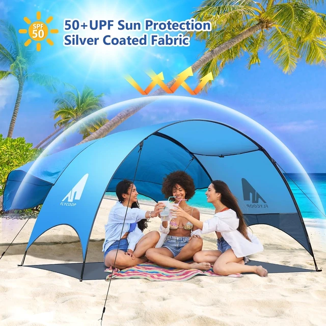 Alt view image 7 of 7 - Beach Tent Compact Fold Beach Shade Canopy (16.9x3.9), Own Patent, 360° Ventilation, Large Side Storage Pocket, UV Protection Portable Sun Shelter (Blue, 106*65*61 with 74.8*98.4 sail)