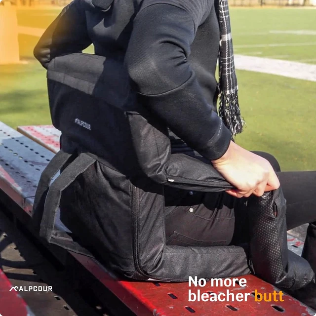 Alt view image 2 of 7 - Heated Massage Reclining Stadium Seat for Bleachers Wide Bleacher Chair with Back Support, Cushion, Armrests, Large Pockets & Multiple Safety Features