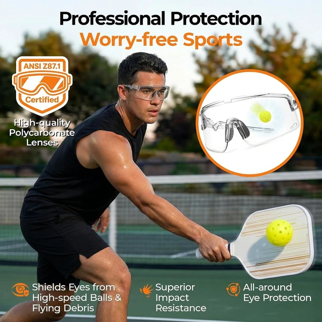 Alt view image 3 of 6 - Auto-Tinting Pickleball Safety Glasses for Men & Women ANSI Z87.1 Eye Protection