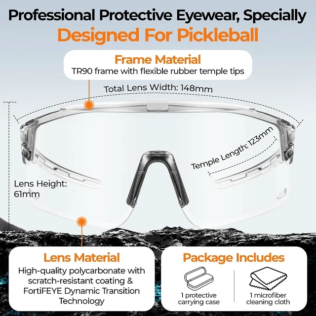 Alt view image 5 of 6 - Auto-Tinting Pickleball Safety Glasses for Men & Women ANSI Z87.1 Eye Protection