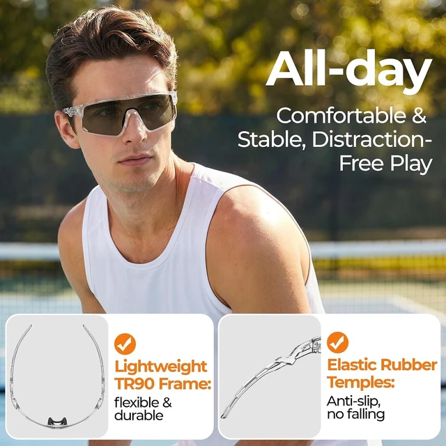 Alt view image 6 of 6 - Auto-Tinting Pickleball Safety Glasses for Men & Women ANSI Z87.1 Eye Protection