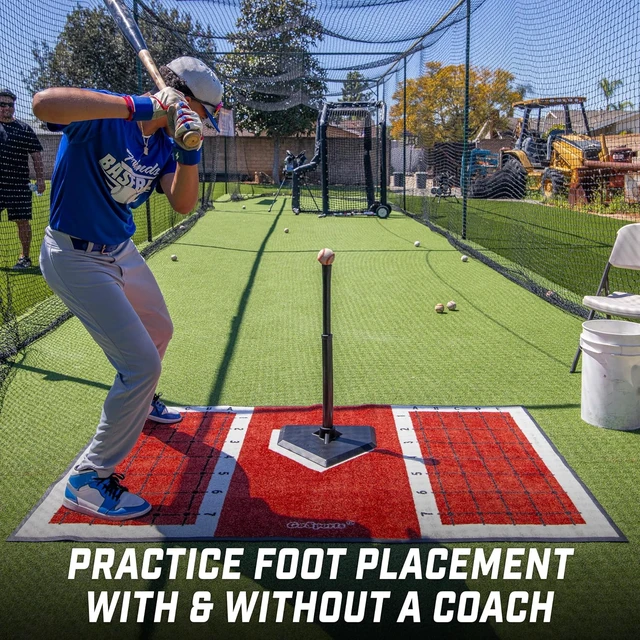 Alt view image 5 of 6 - Baseball & Softball Hitting Mat with Batting Stance Alignment Guide 6 x 4 ft