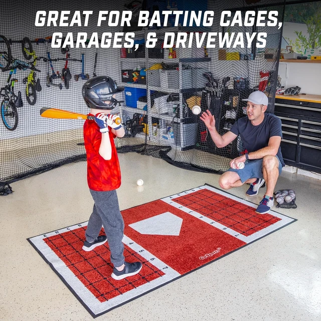 Alt view image 6 of 6 - Baseball & Softball Hitting Mat with Batting Stance Alignment Guide 6 x 4 ft