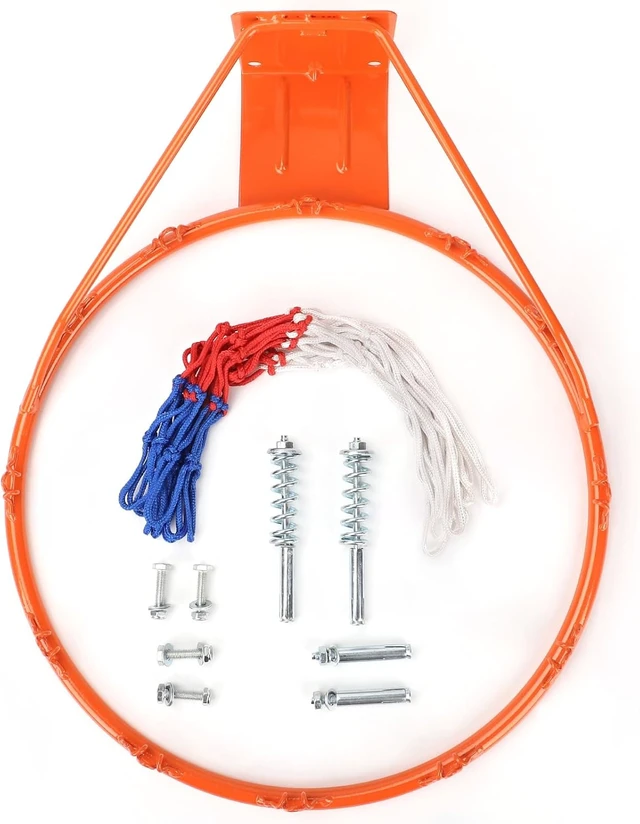 Alt view image 5 of 7 - Heavy Duty 18" Solid Steel Basketball Rim Breakaway Wall Mounted Replacement with Double Spring & All Weather Net, Outdoor